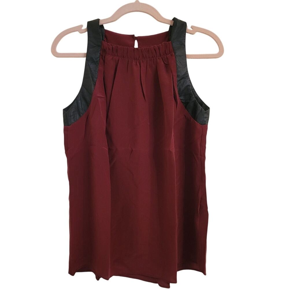 NWT Revolve Krisa Burgundy Faux Black Leather Trim Tank XS